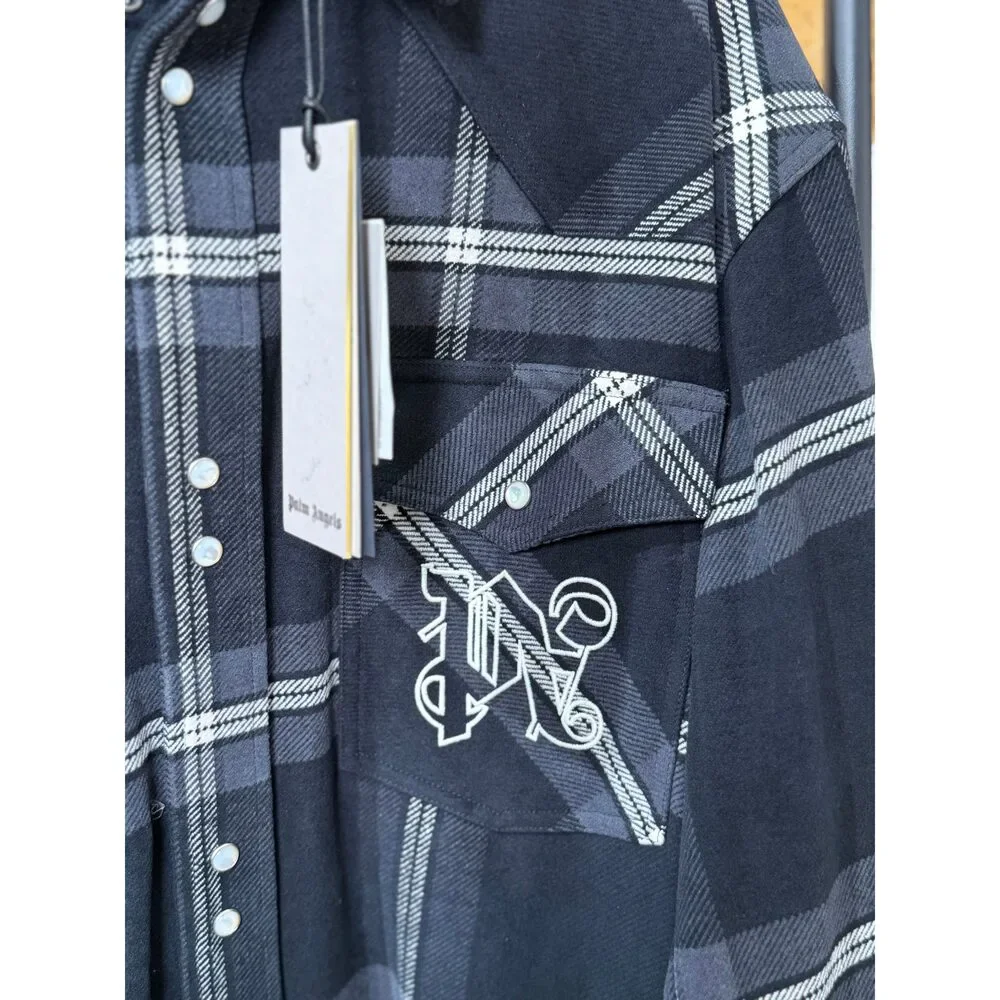 Palm Angels Monogram Check Overshirt Anthracite Men’s IT 48 NWT